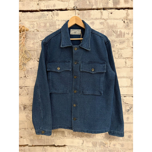 Men's Freenote Cloth Midway Sashiko Jacket in 2-year wash with traditional stitching and durable denim fabric.
