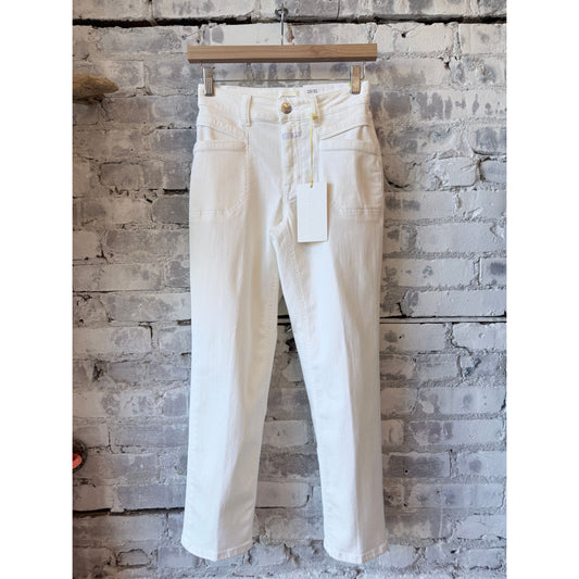 White Mira-X straight jean for women by Closed Women's, showcasing a classic fit and clean denim look.