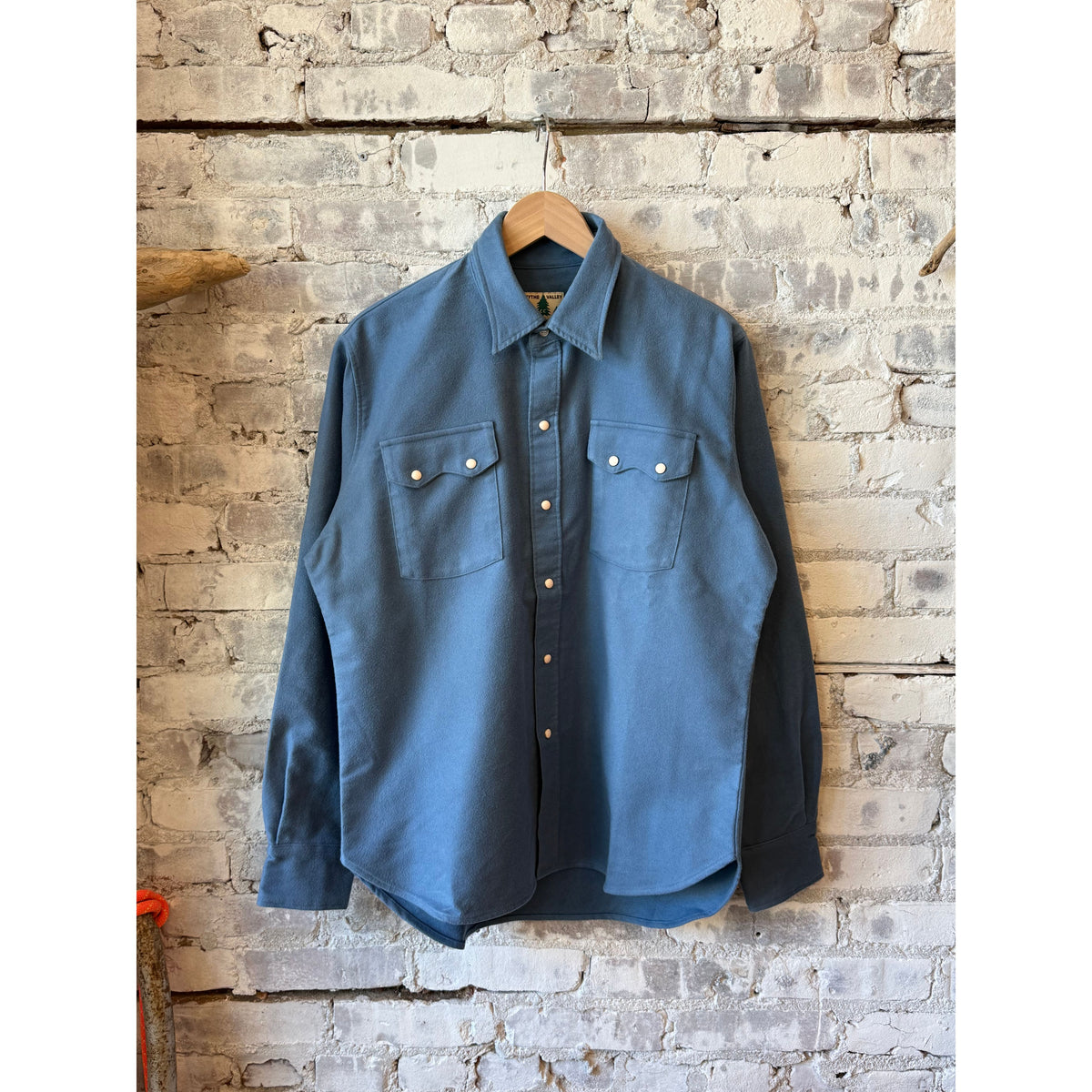 Men's Wythe Moleskin Snap Shirt in River Blue, featuring a classic snap-front design and soft moleskin fabric.