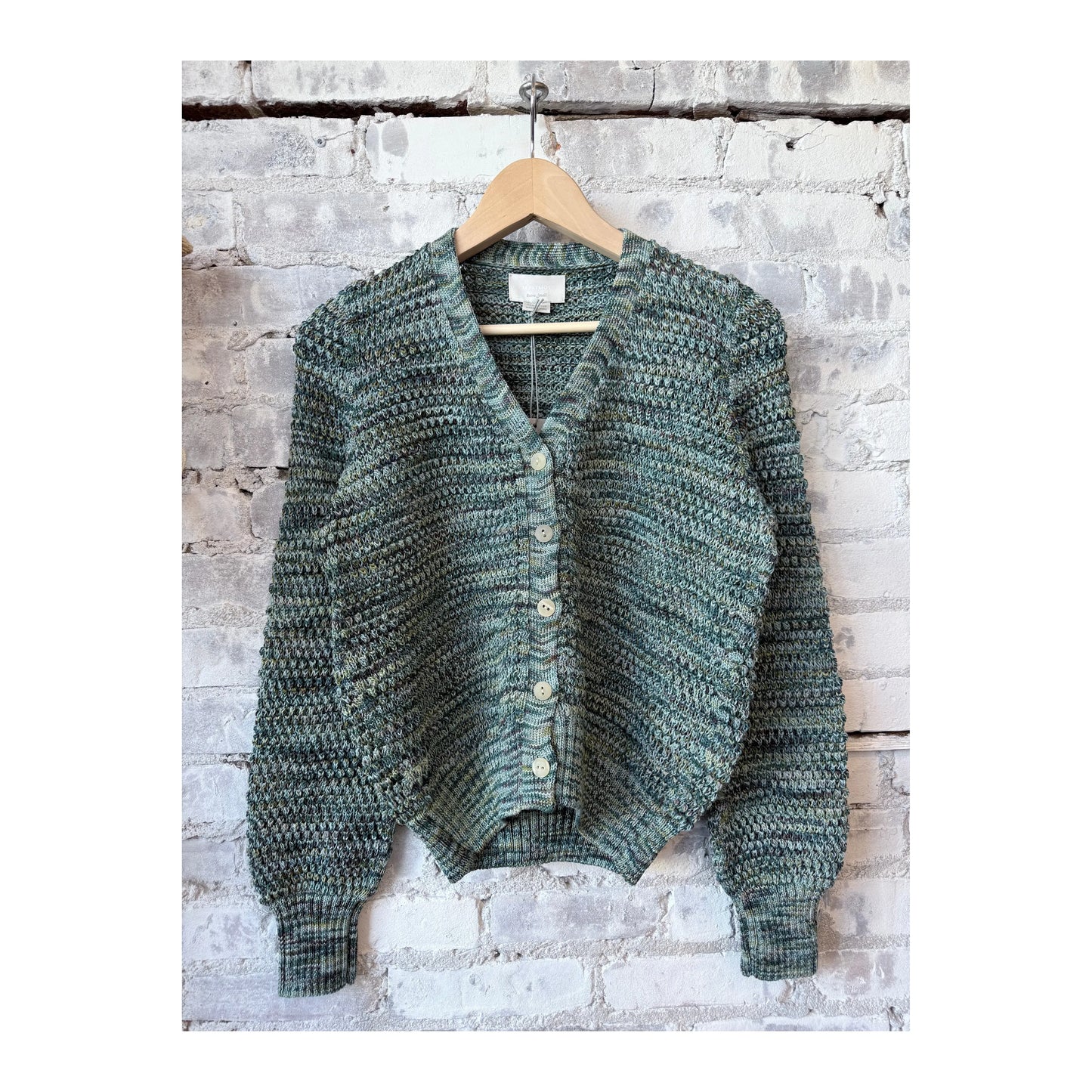 Women's Morgan Cardigan in green combo by M.Patmos, featuring a cozy knit texture and stylish layered design.