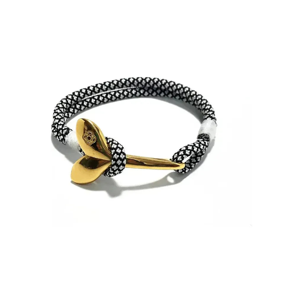 Men's Mystic Knotworks Brass Black Diamond Nautical Whale Tail bracelet with black diamond accents and a nautical-inspired design.
