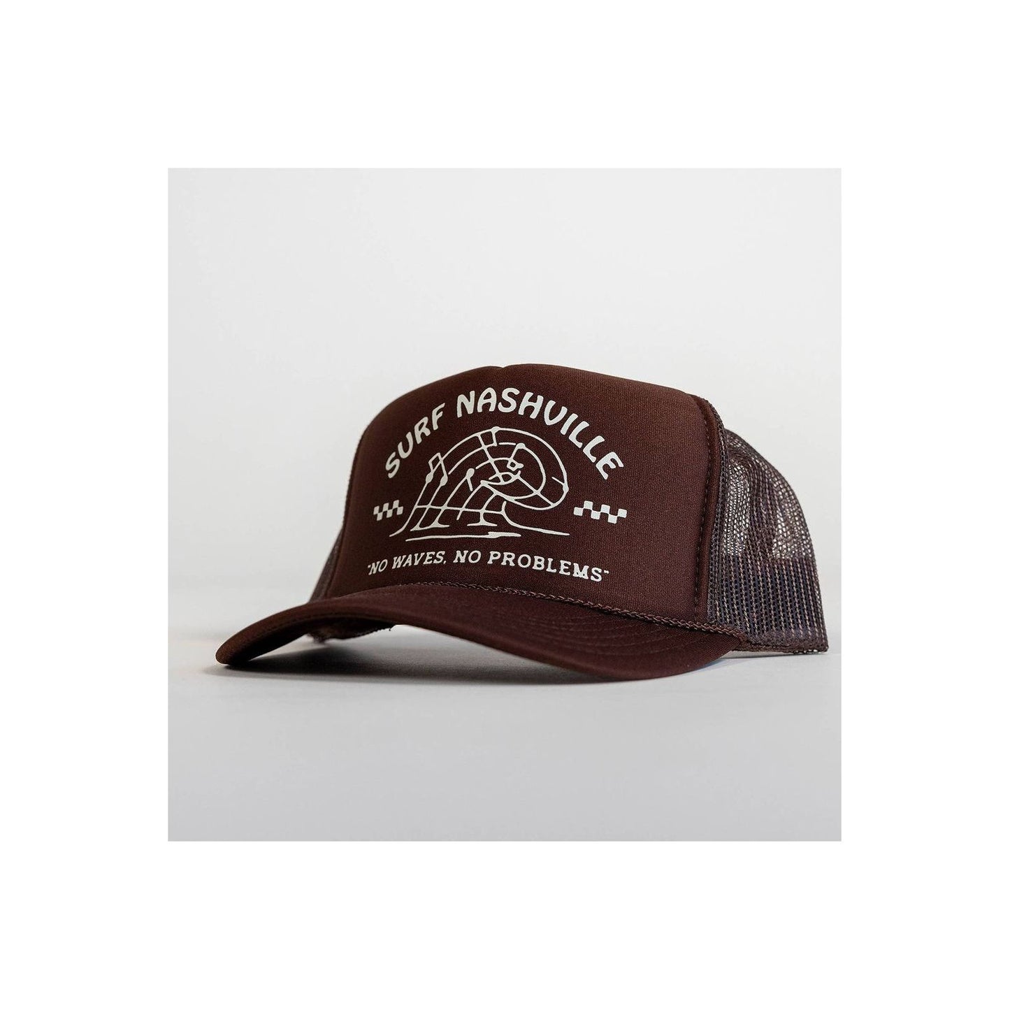 N.B. GOODS Surf Nashville Trucker Hat in brown and cream with mesh back, casual accessories for sun protection and style