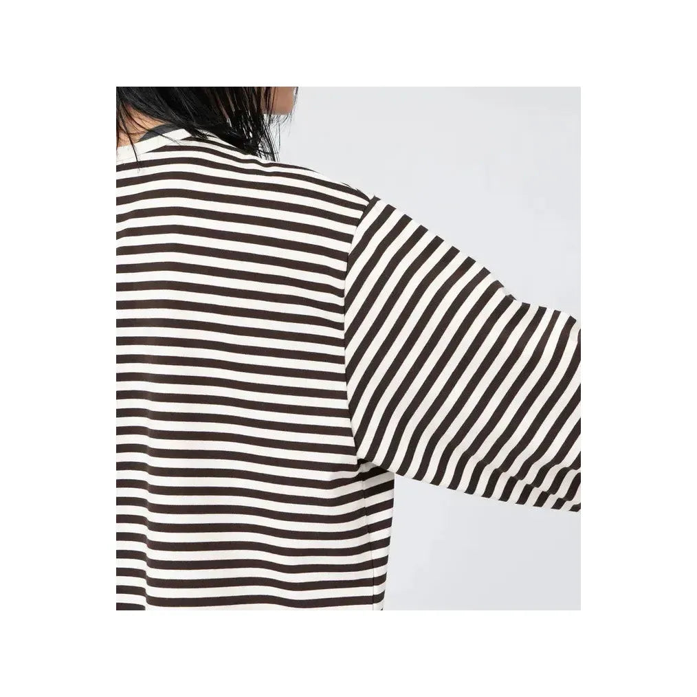 Men's navy and white COOLMAX stripe jersey long-sleeve tee by nanamica, featuring a classic striped design and comfortable fabric.