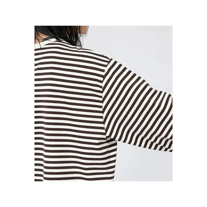 Men's navy and white COOLMAX stripe jersey long-sleeve tee by nanamica, featuring a classic striped design and comfortable fabric.