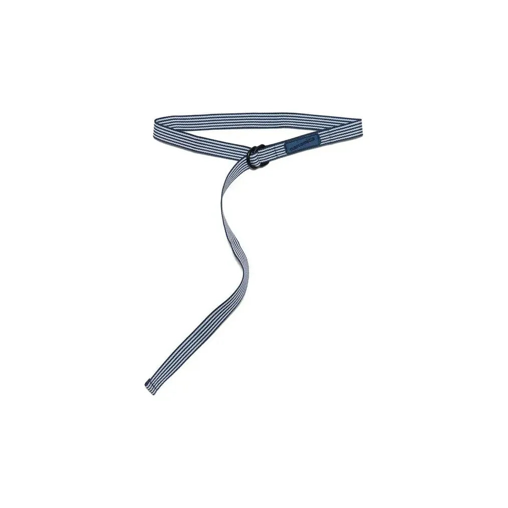 Men's navy stripe tech belt by nanamica, featuring durable fabric and sleek design, ideal for casual and outdoor wear.