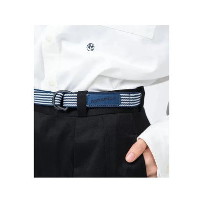 Navy men's Stripe Tech Belt by nanamica, featuring a sleek striped design and durable fabric for casual wear.