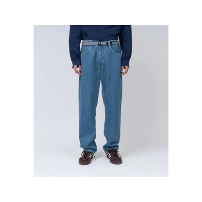Men's navy stripe tech belt by nanamica with adjustable strap and buckle, styled for casual wear.