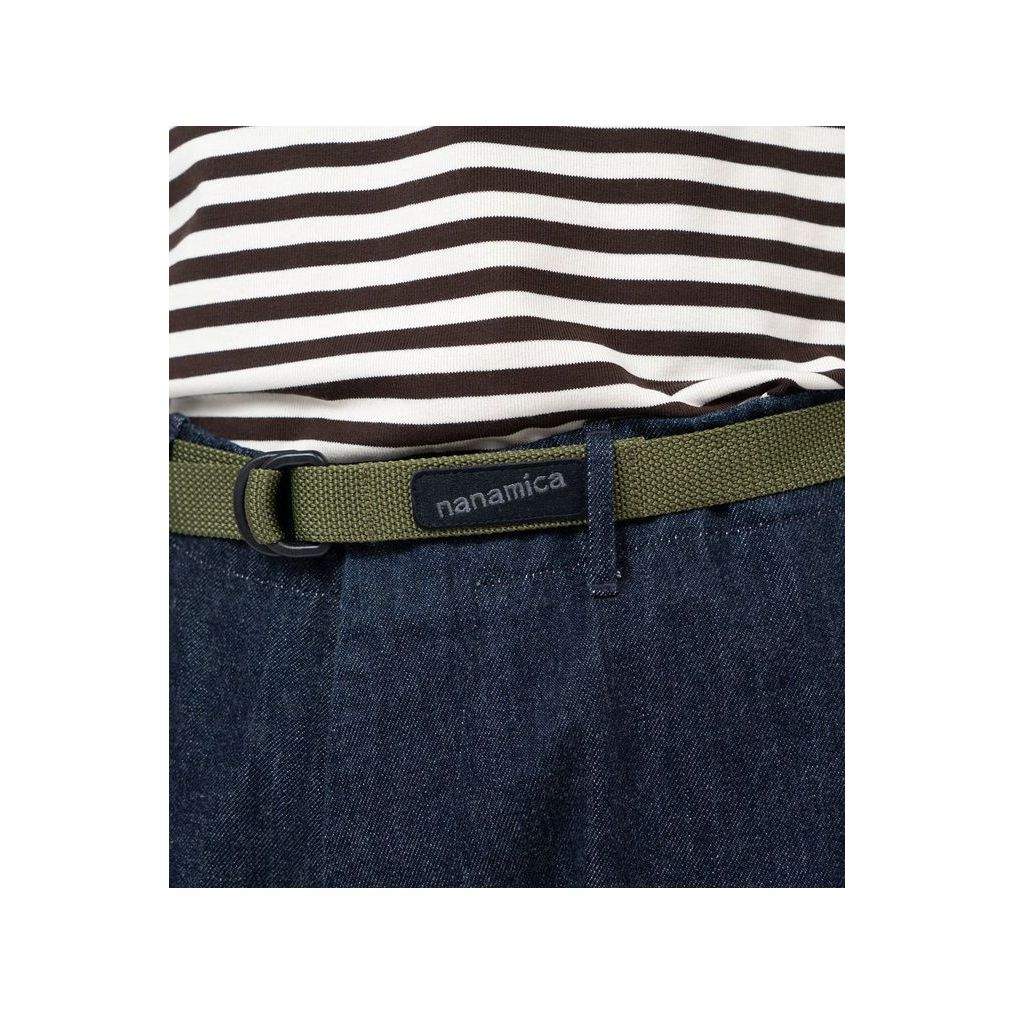 Beige men's tech belt by nanamica with adjustable strap and metal buckle, suitable for casual and outdoor wear.