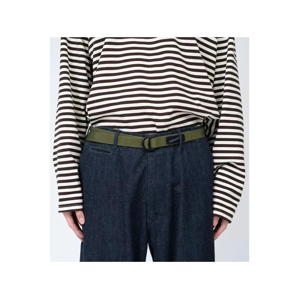 Men's beige tech belt by nanamica, featuring durable nylon strap and sleek buckle design.