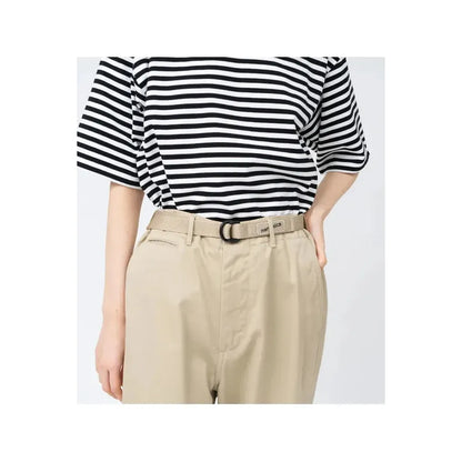 Men's beige Tech Belt by nanamica, showcasing durable nylon strap and adjustable buckle for casual or outdoor wear.