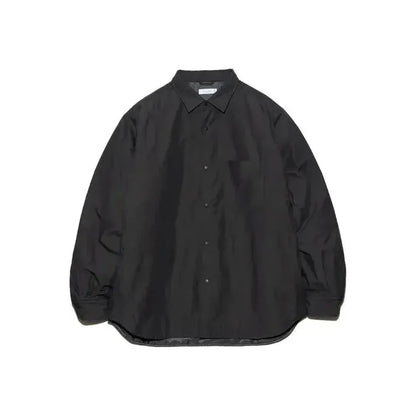 Men's gray nanamica insulation shirt jacket with a sleek design, featuring a stand collar and front zipper, ideal for layering.