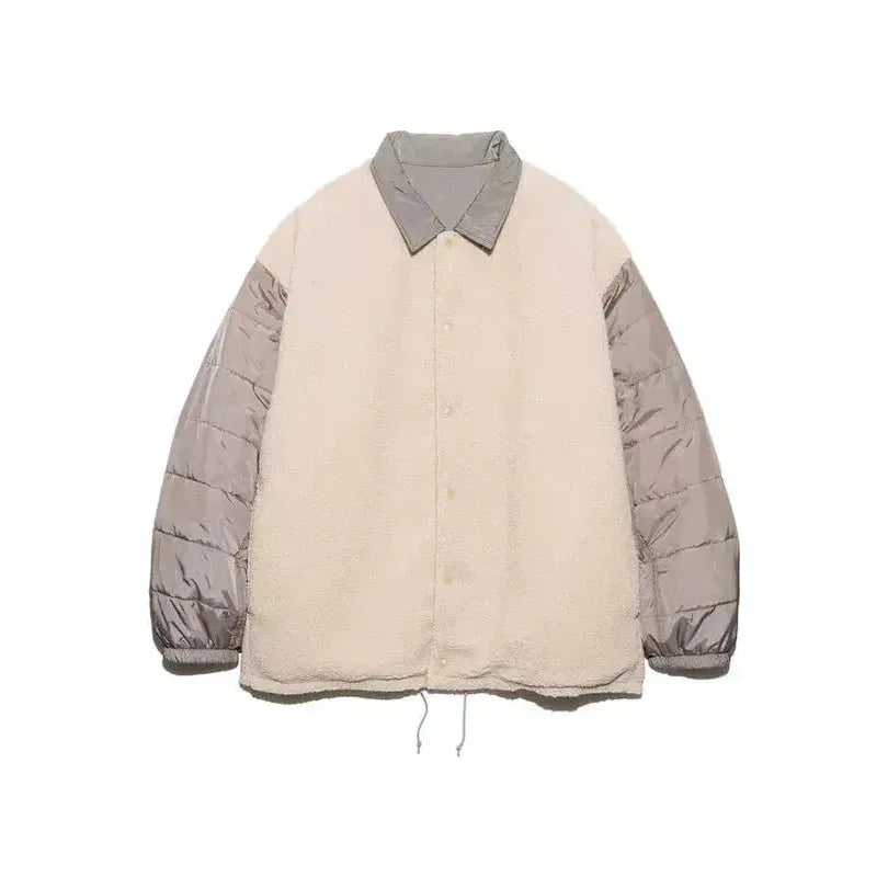 Men's reversible wind jacket in beige by nanamica, showing both the outer and inner sides with lightweight, windproof fabric.