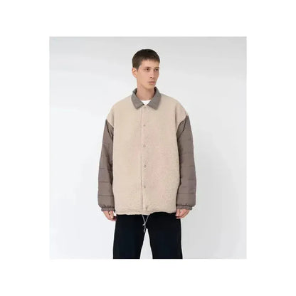 Men's reversible wind jacket in beige by nanamica, showing front and back views with lightweight, windproof fabric.