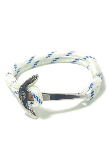Blue Stripe Nautical Stainless Steel Anchor Bracelet - DUNE + SALT
