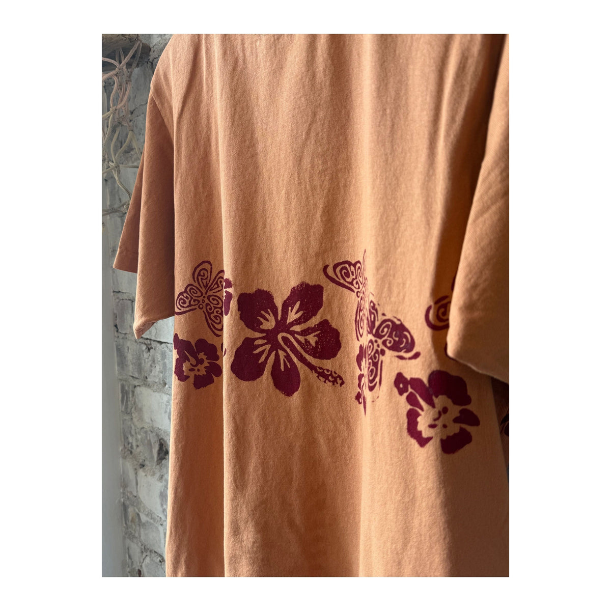 Men's Nectar Raw Hem Tee by MONOSTERO in Red Earth color, featuring a casual fit with raw hem detailing.