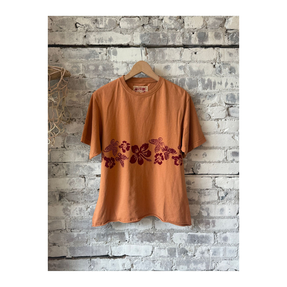 Men's Nectar Raw Hem Tee by MONOSTERO in Red Earth color, featuring a casual fit and raw hem detail.