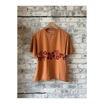 Men's Nectar Raw Hem Tee by MONOSTERO in Red Earth color, featuring a casual fit and raw hem detail.