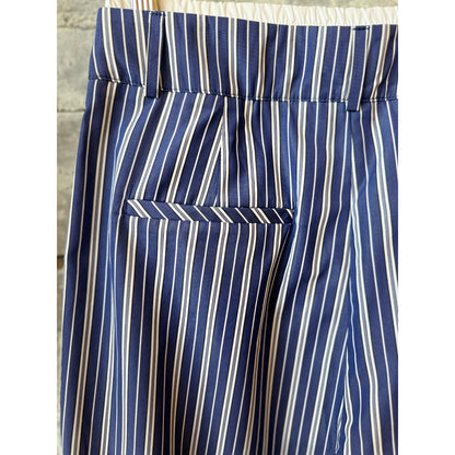 Women's New York Pants by ACARIA STUDIO in navy with white stripes, showing the stylish striped pattern and tailored fit.