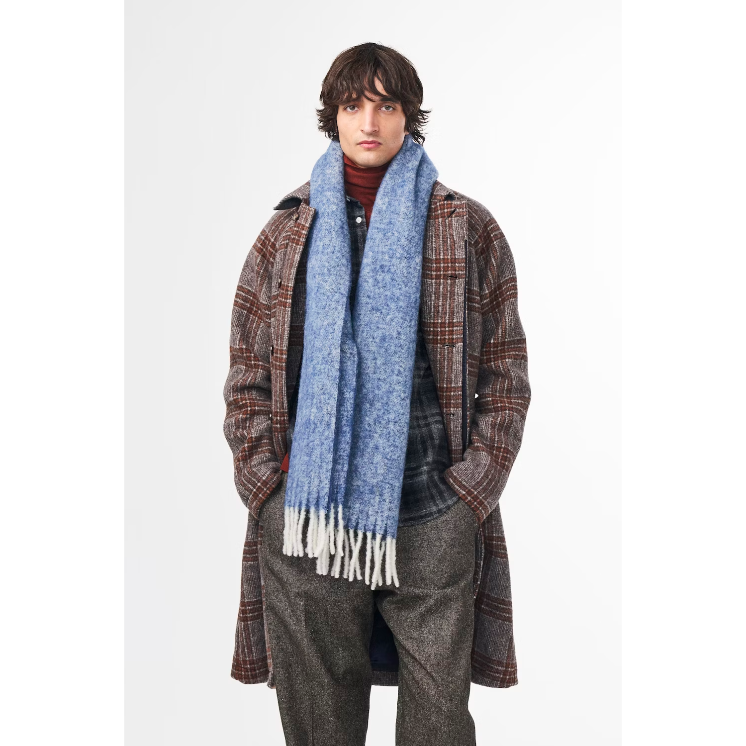 Men's NN07 Wool Blend Scarf in Blue Multi, showcasing soft, cozy fabric with a stylish, colorful pattern.