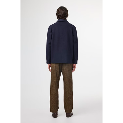 Men's NN07 Blaze Organic Cotton Overshirt in navy, showcasing a casual button-up shirt with a relaxed fit and organic fabric.