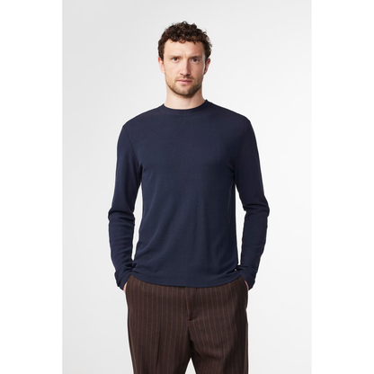 Men's navy blue waffle knit tee by NN07, featuring a textured fabric design and classic fit.