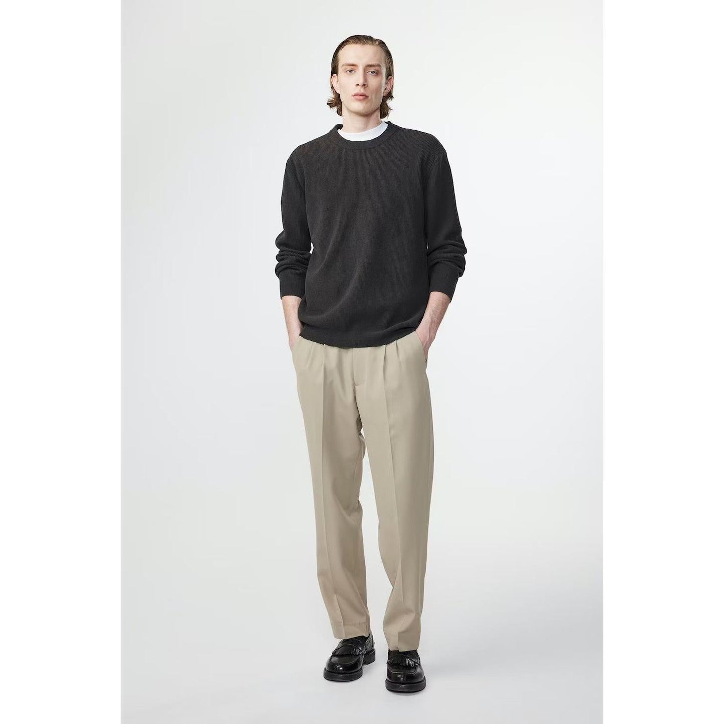 Men's NN07 Danny Sweater in dark army color, cozy knit fabric, featuring a classic crewneck and ribbed cuffs.