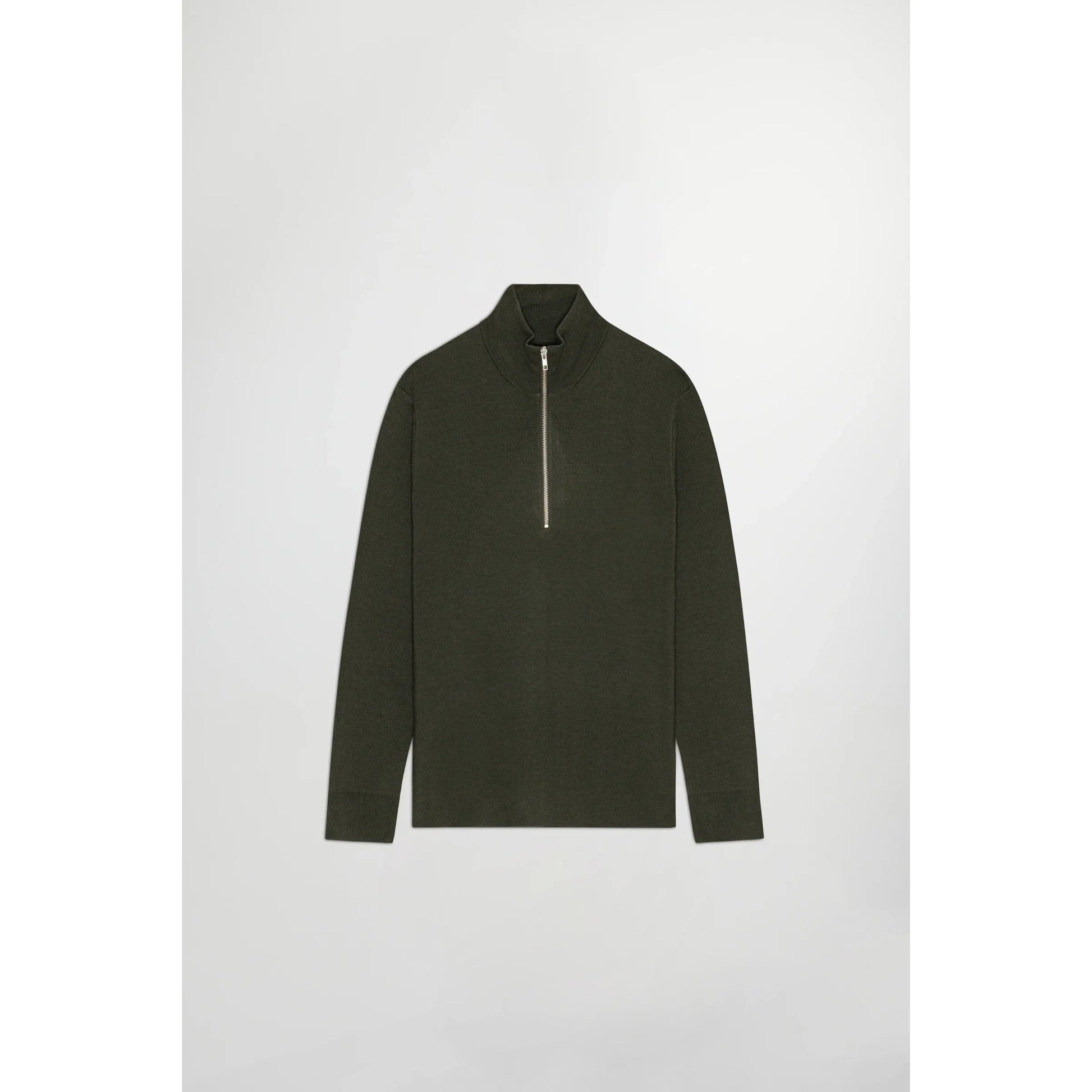 Men's NN07 Harald Wool Blend Sweater in Dark Army, front view showing knit texture and classic crew neck design.
