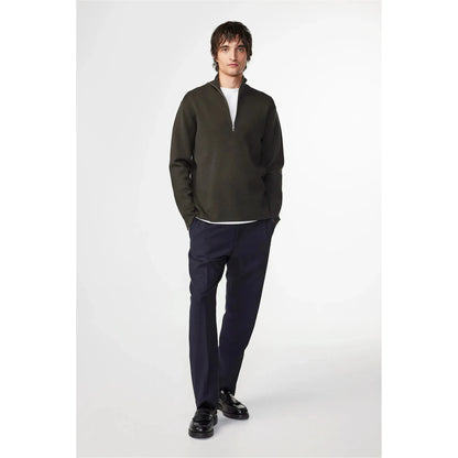 Men's NN07 Harald Wool Blend Sweater in Dark Army, half-zip style, showing the textured knit and collar detail.