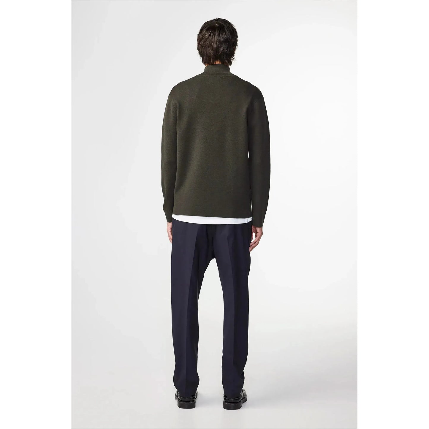 Men's NN07 Harald Wool Blend Sweater in Dark Army, half-zip design, cozy knit with ribbed cuffs and collar.