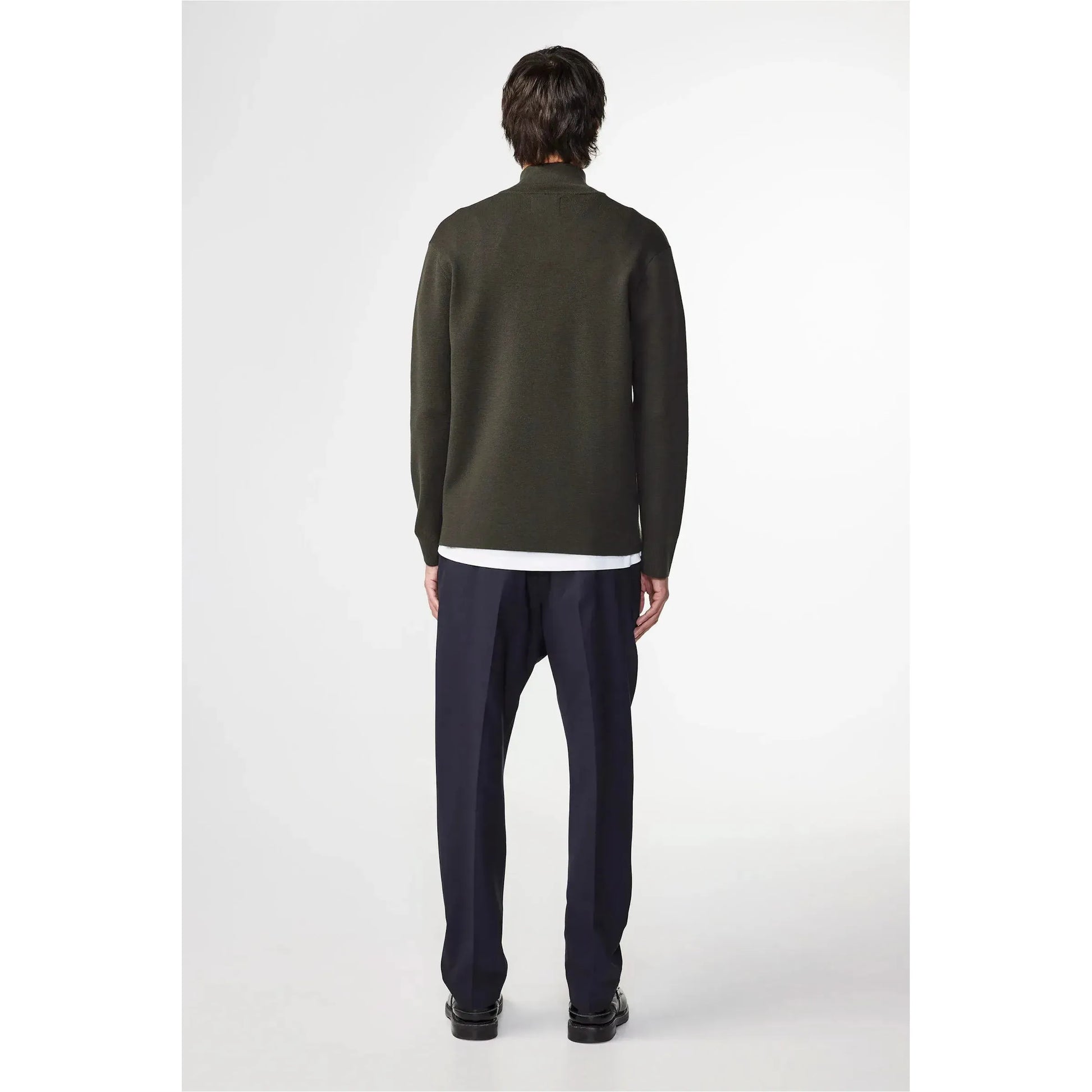 Men's NN07 Harald Wool Blend Sweater in Dark Army, half-zip design, cozy knit with ribbed cuffs and collar.