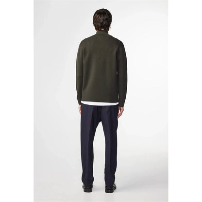 Men's NN07 Harald Wool Blend Sweater in Dark Army, half-zip design, cozy knit with ribbed cuffs and collar.