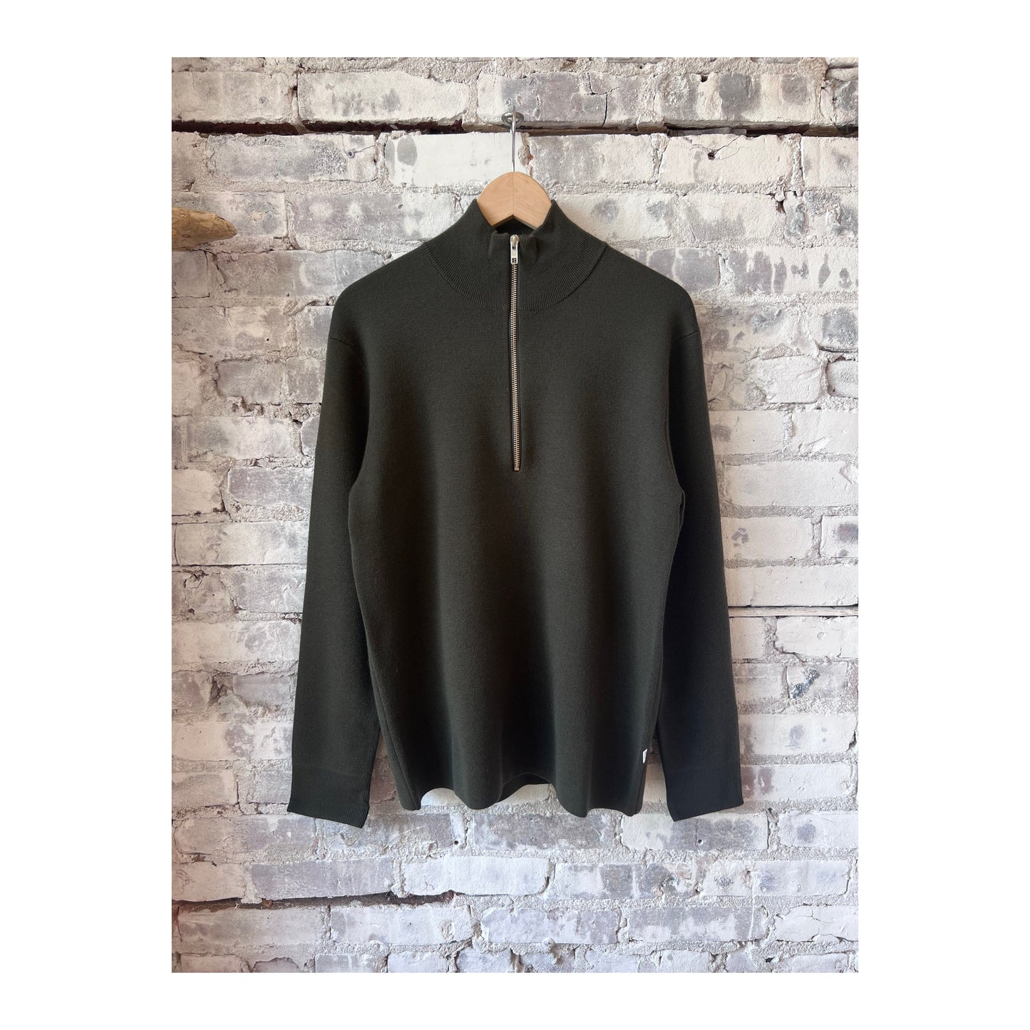 Men's Harald Wool Blend Sweater in Dark Army by NN07, featuring a cozy knit texture and classic fit.