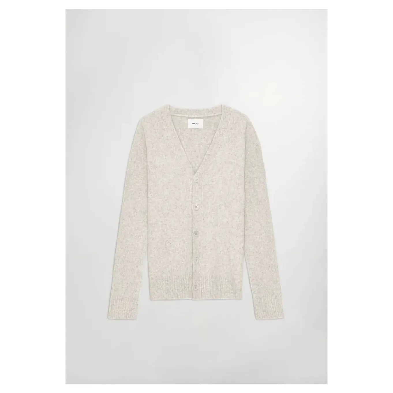 Men's John V-Neck Cardigan by NN07 in white pepper, featuring a soft knit fabric and classic V-neck design.