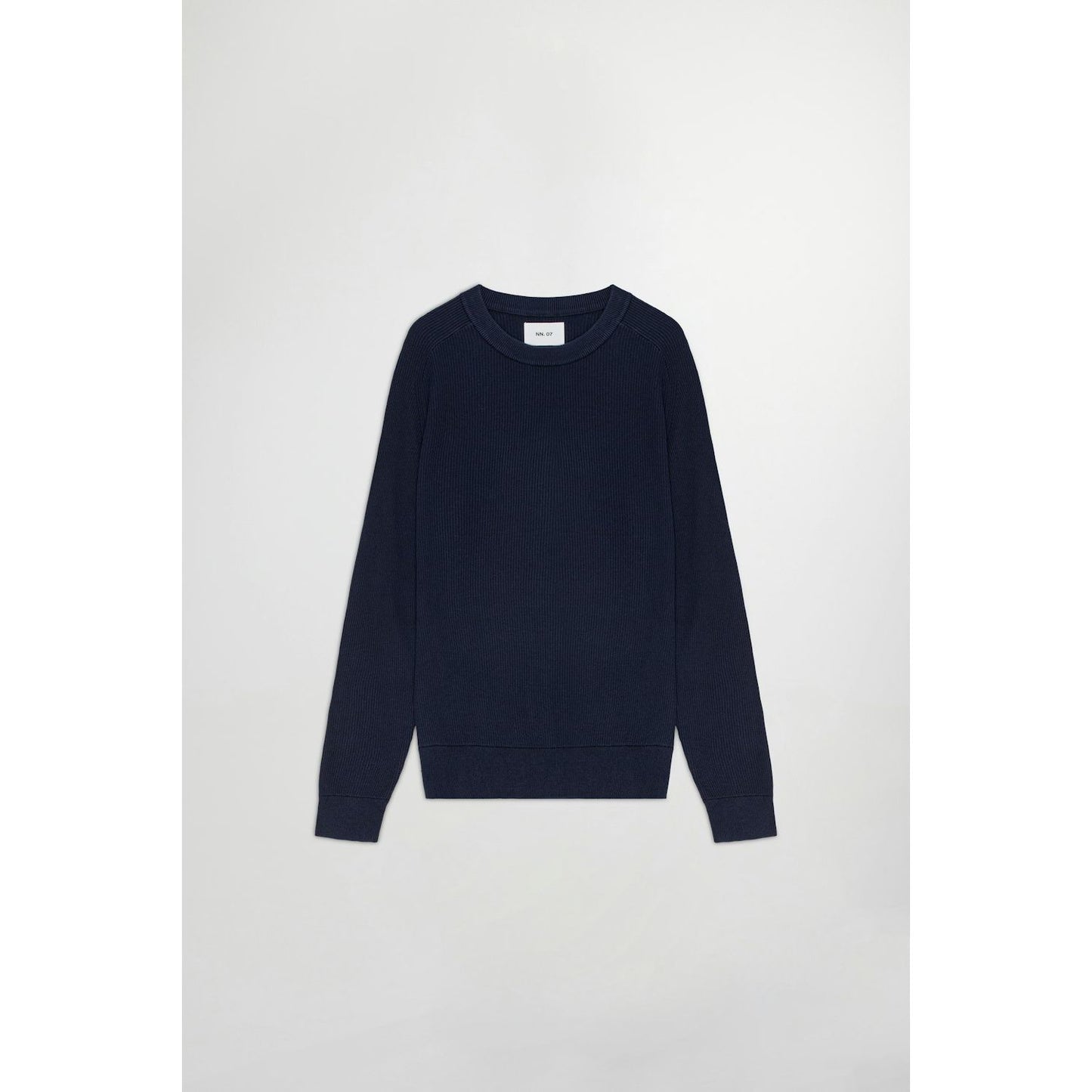 Men's navy Kevin ribbed organic cotton sweater by NN07, showcasing the textured rib design and cozy fit.