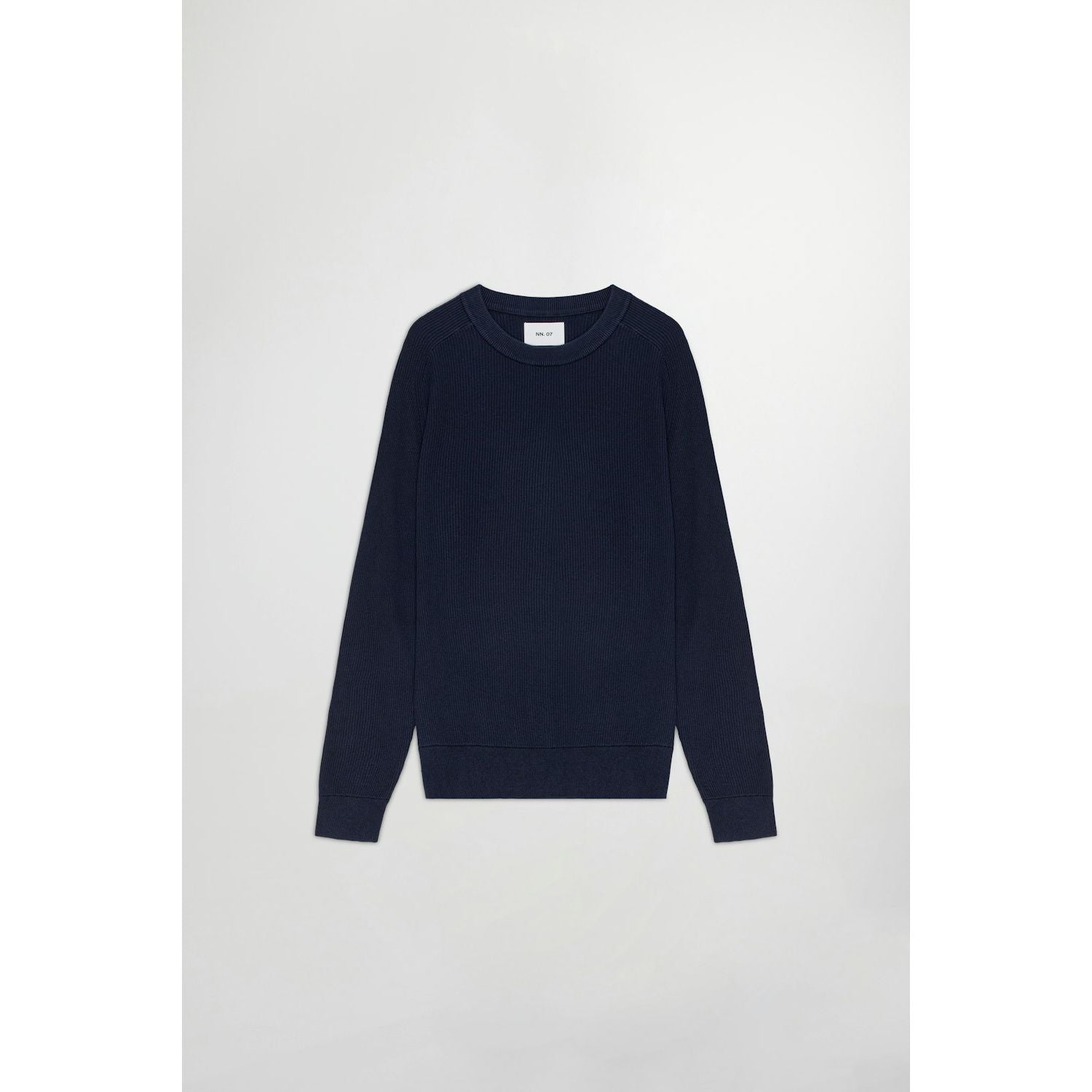 Men's navy Kevin ribbed organic cotton sweater by NN07, showcasing the textured rib design and cozy fit.