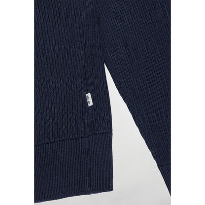 Men's navy Kevin ribbed organic cotton sweater by NN07, showing the textured ribbed knit fabric and classic fit.