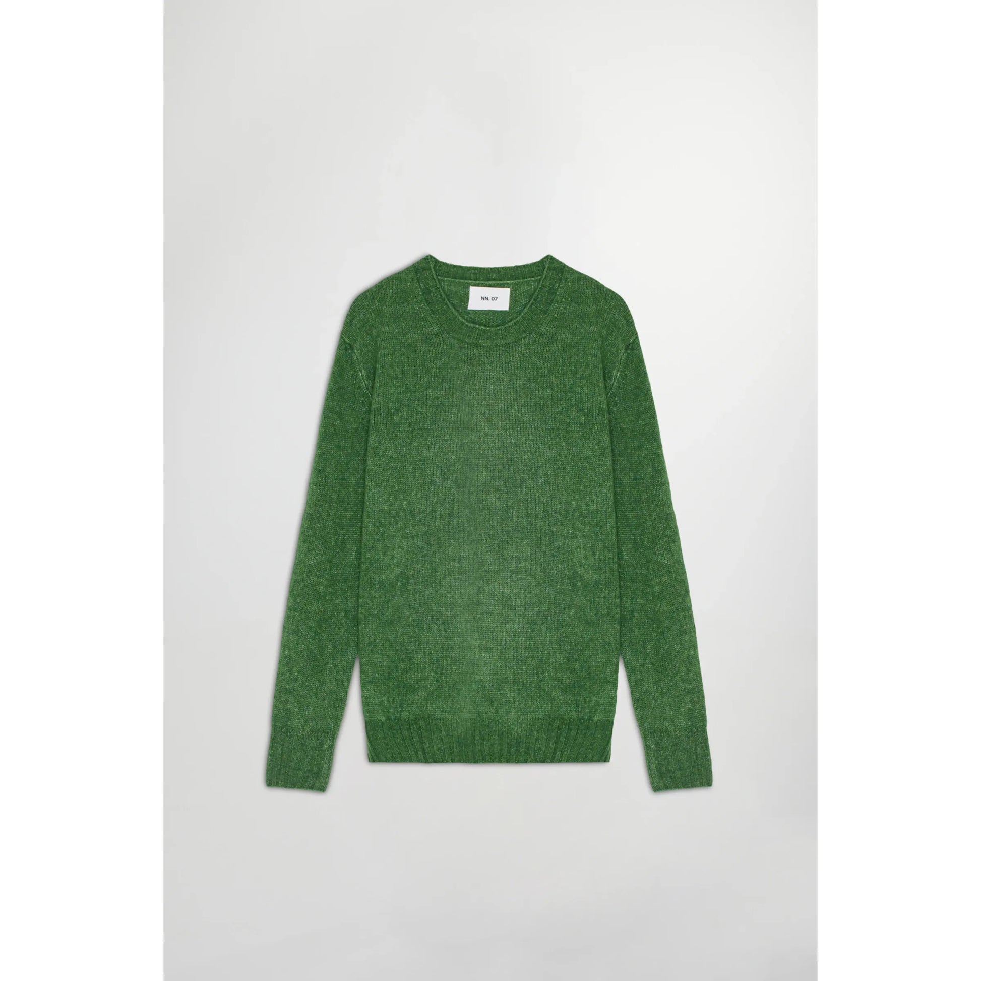 Men's NN07 Lee Wool Blend Sweater in Kale, showing a close-up of the soft, textured knit fabric and casual fit.