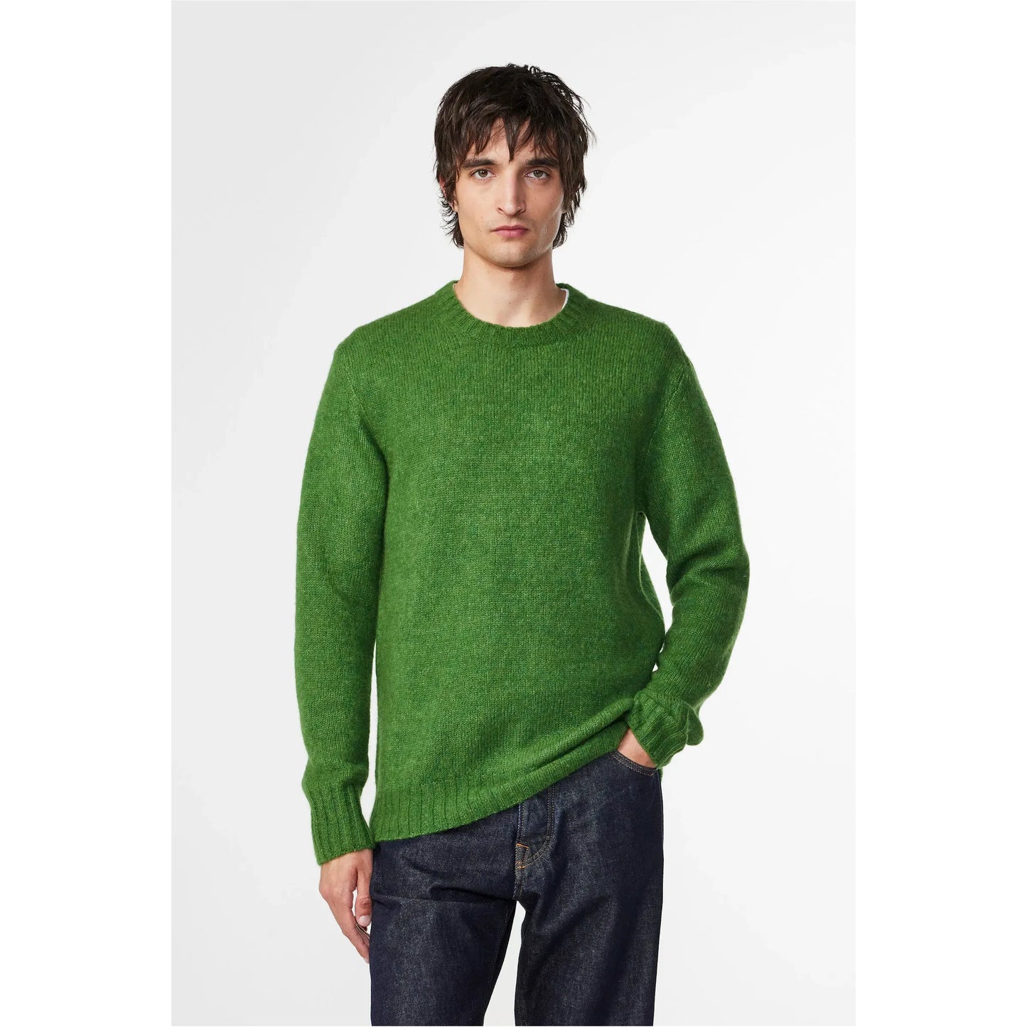 Men's Lee Wool Blend Sweater in Kale, NN07 brand, featuring a cozy knit design and ribbed cuffs, on a neutral background.