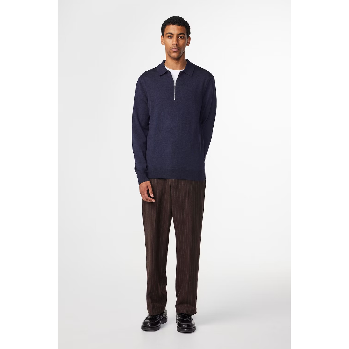 Men's navy multi Sergio Zip Mock polo shirt by NN07, featuring a zip collar and stylish multi-color design.