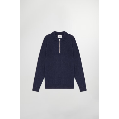 Men's navy and multi-colored Sergio Zip Mock shirt by NN07 with a zip-up collar and stylish design.
