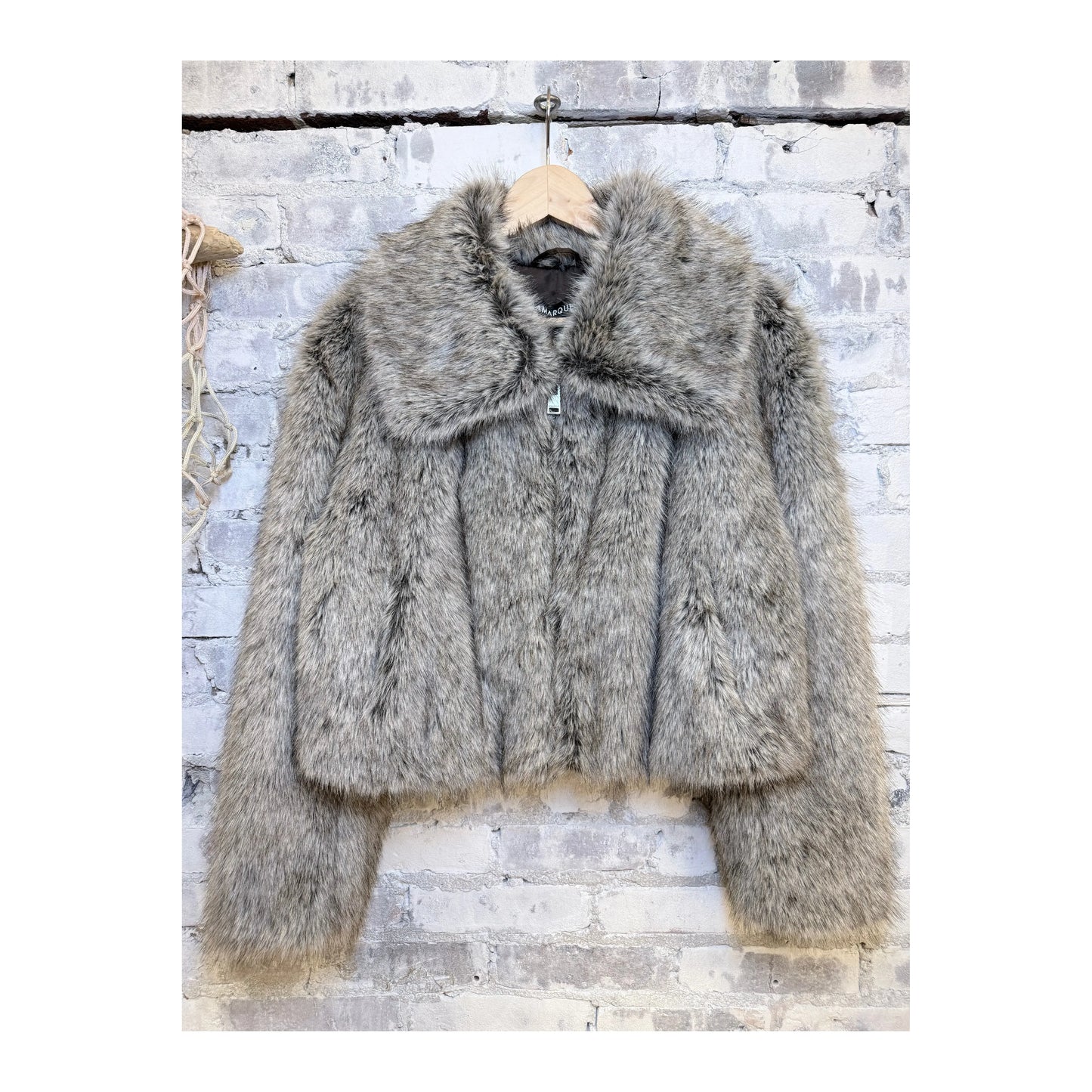 Women's Nova Faux Fur Coat by LAMARQUE, wolf print, cozy and stylish with plush faux fur exterior and tailored fit.