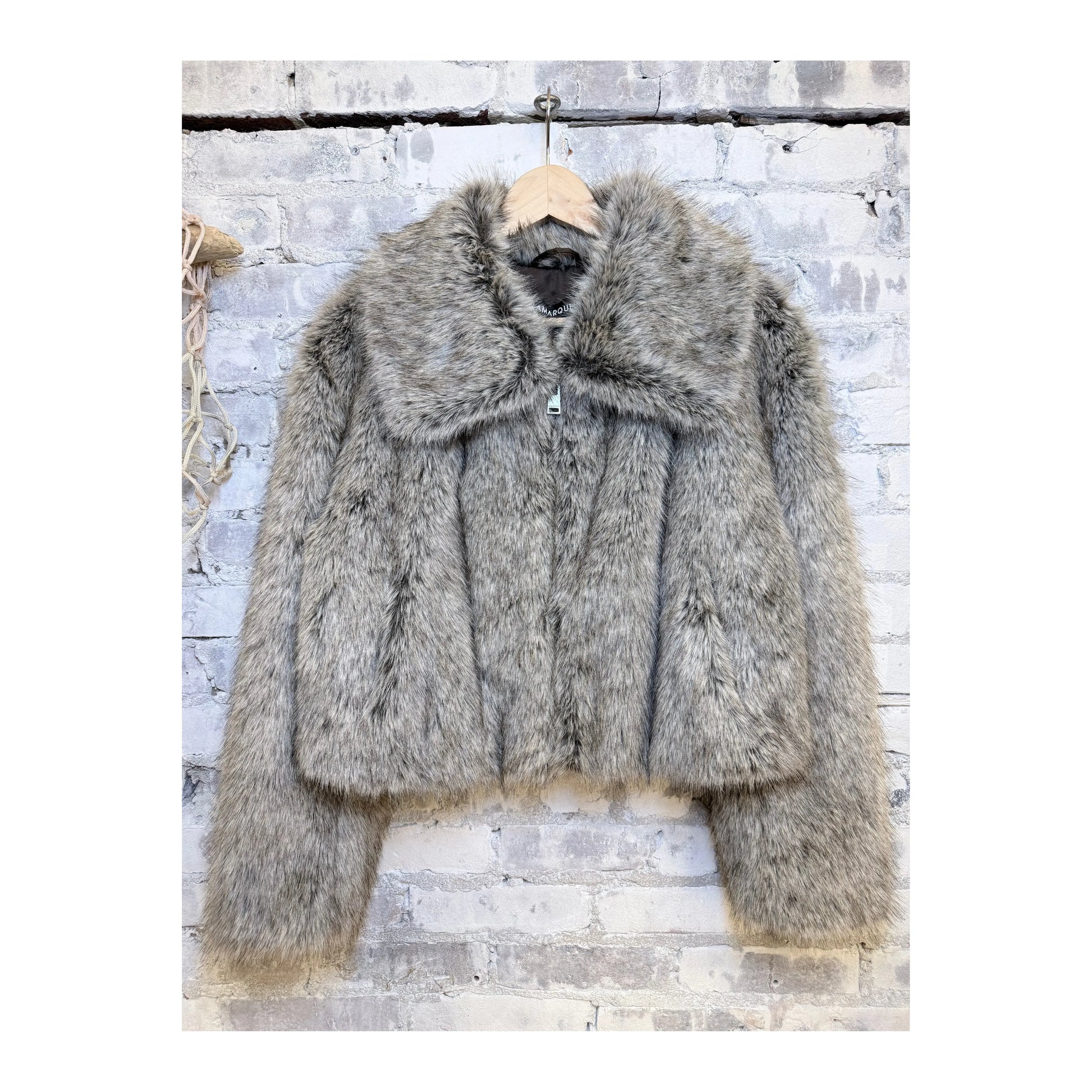 Women's Nova Faux Fur Coat by LAMARQUE, wolf print, cozy and stylish with plush faux fur exterior and tailored fit.