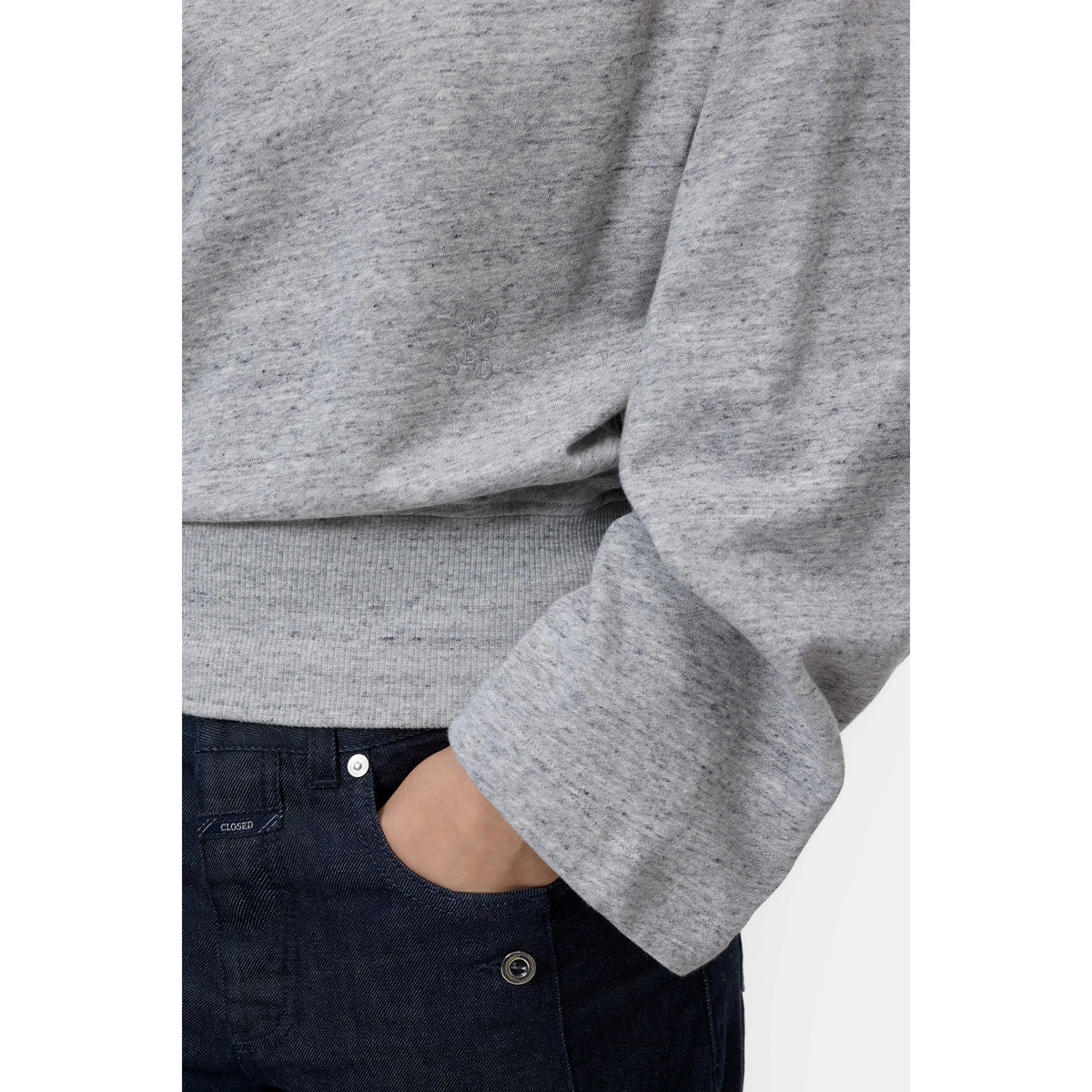 Light grey melange off-shoulder sweatshirt for women by Closed, featuring a relaxed fit and casual style.