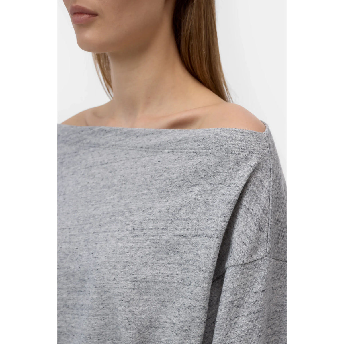 Light grey melange off-shoulder sweatshirt for women by Closed, featuring a relaxed fit and casual style.