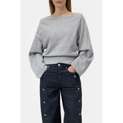 Women's off-shoulder sweatshirt in light grey melange, featuring a relaxed fit and casual style by Closed Women's.