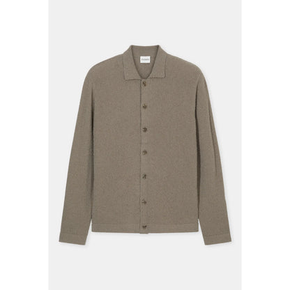 Men's organic cotton cardigan in pebble green by Closed Men's, featuring a cozy knit and button-up front.