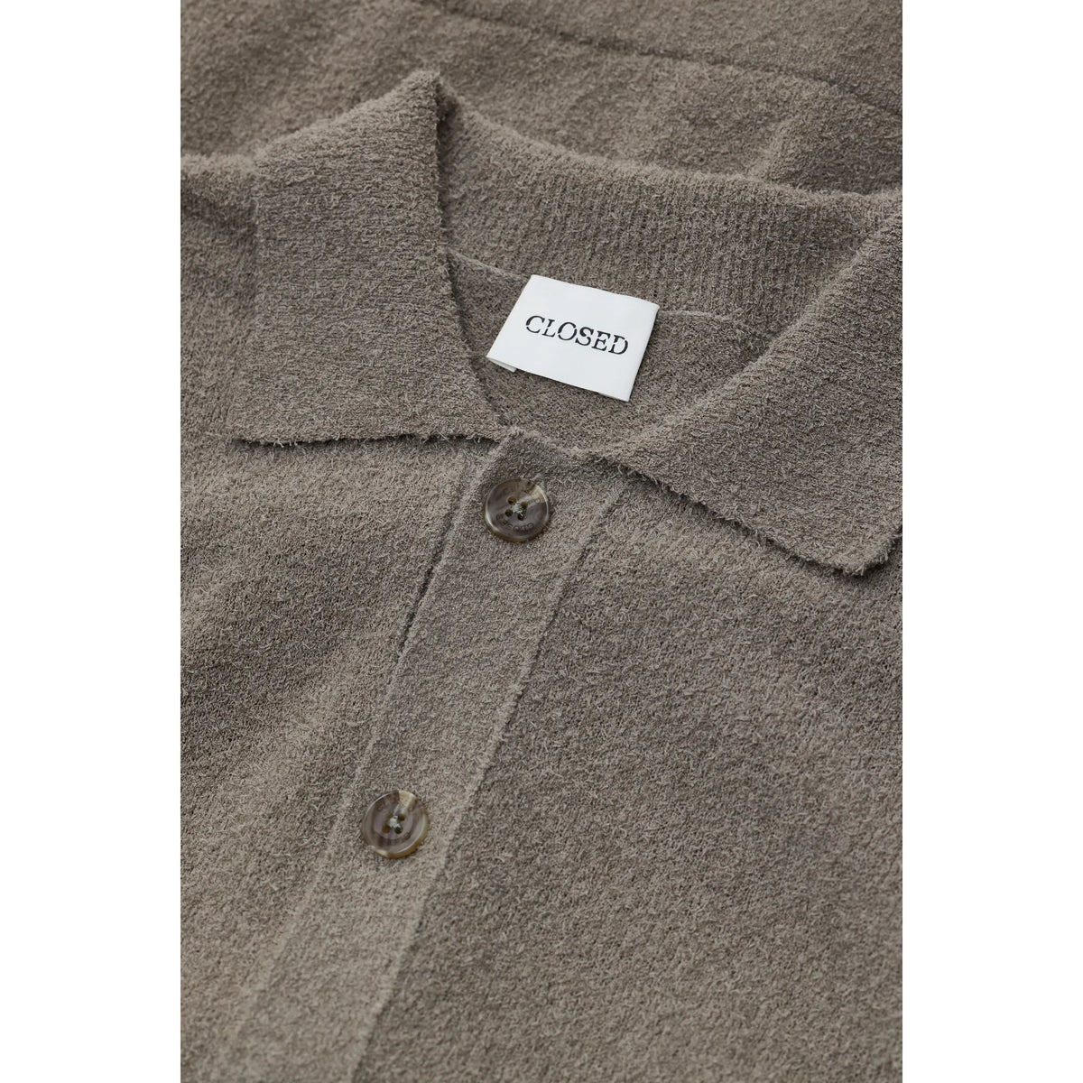 Men's organic cotton cardigan in pebble green by Closed Men's, featuring a soft, knitted design and button-front detail.
