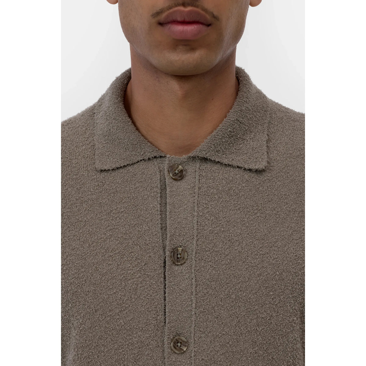 Men's organic cotton cardigan in pebble green, by Closed Men's, featuring a cozy fit and button-up front.