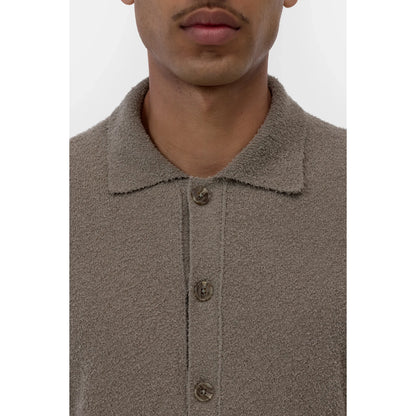 Men's organic cotton cardigan in pebble green, by Closed Men's, featuring a cozy fit and button-up front.