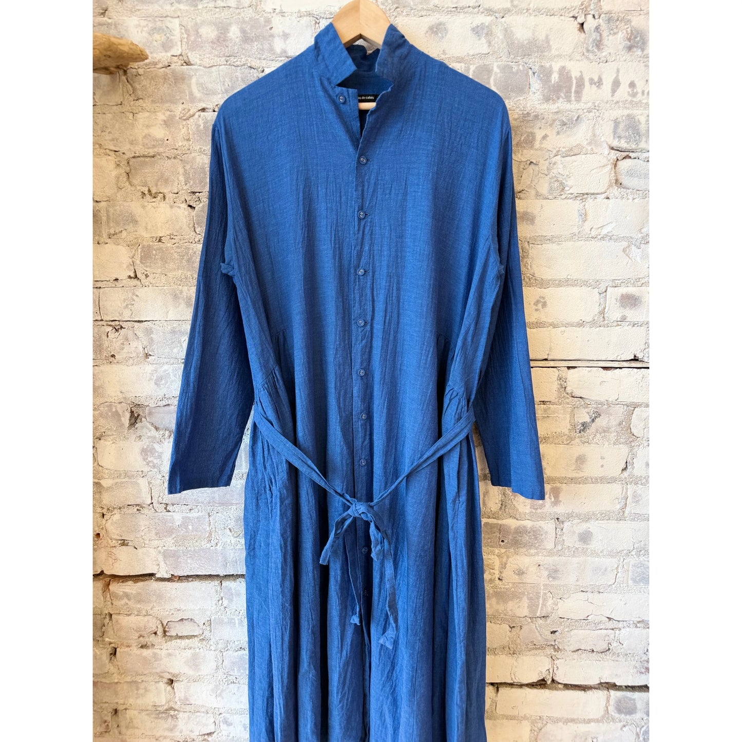Women's Organic Cotton Chambray Dress in cobalt by Pas De Calais, featuring a relaxed fit and classic chambray fabric.